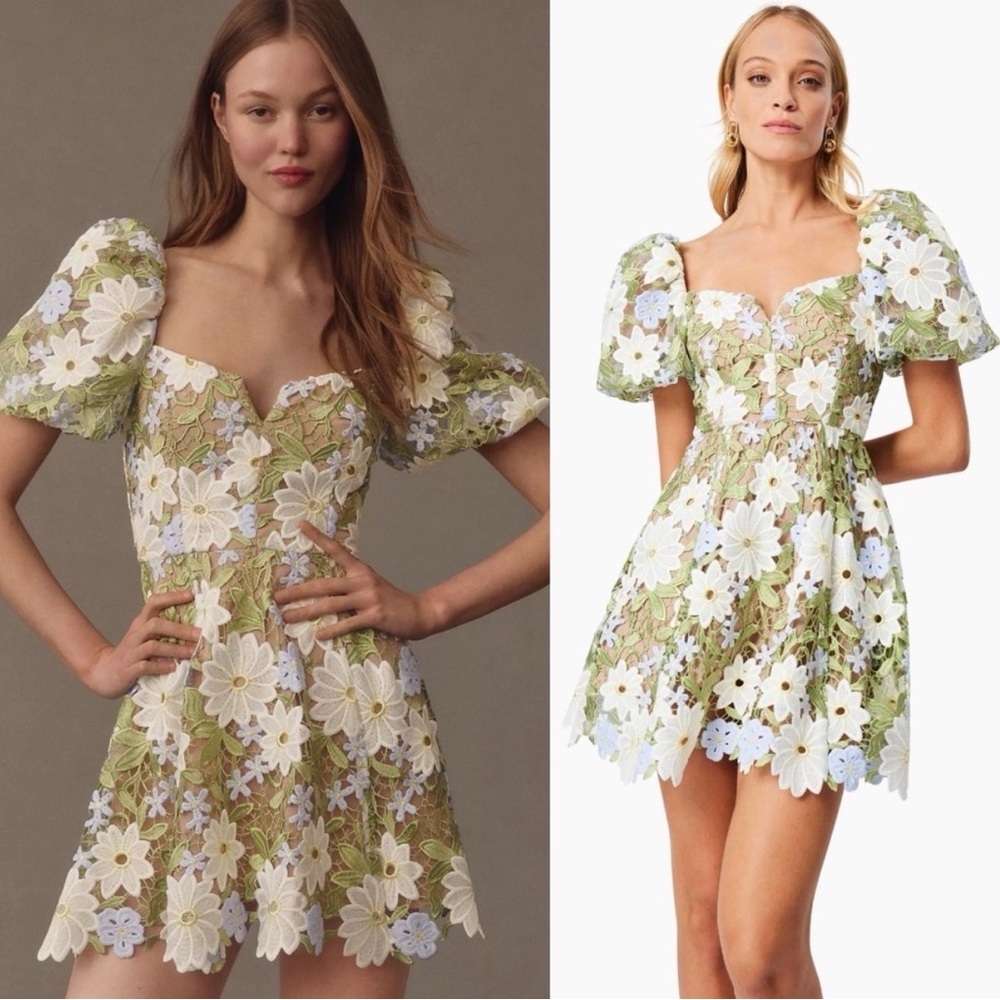 Elliatt Green and White Floral Mini Dress